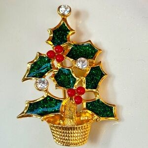 Clearance: Avon Gold Red Green Holly Berry Tree Brooch